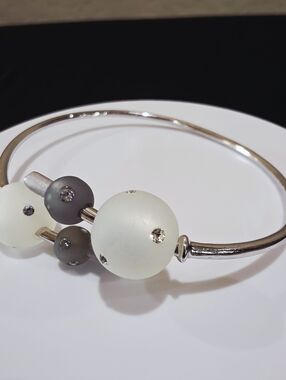 Vtg Atomic Space Age Retro 925 Rhinestone Accent Beaded Sterling Silver Bracelet